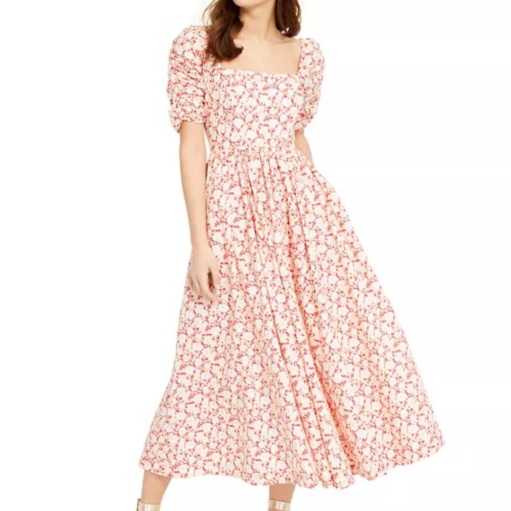 Free People Dress Red & Cream Floral She’s a Dream Midi Dress Sz 4 NWOT *READ*